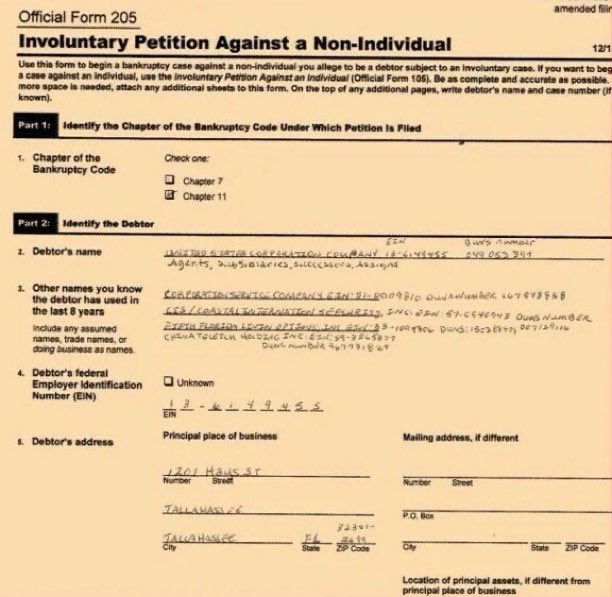 Official Form 205, Involuntary Petition Against a Non-Individual
