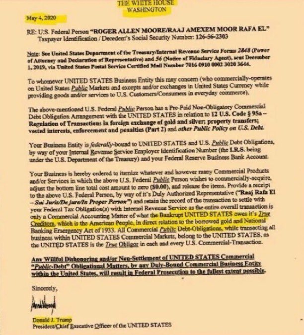 Letter on White House letterhead